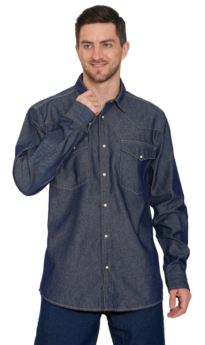 Men's Western Snap Button Shirt — Denim and Twill with Stitched Yoke