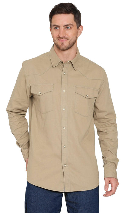 Men's Western Snap Button Shirt — Denim and Twill with Stitched Yoke