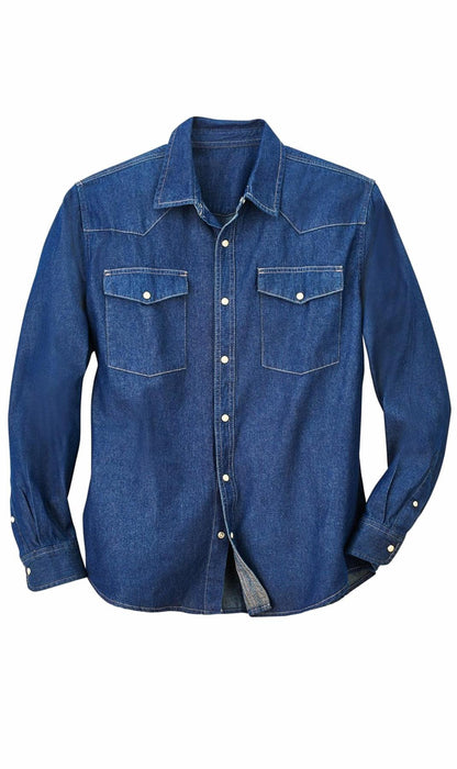 Men's Western Snap Button Shirt — Denim and Twill with Stitched Yoke