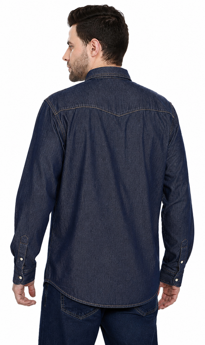 Men's Western Snap Button Shirt — Denim and Twill with Stitched Yoke