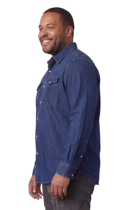 Men's Western Snap Button Shirt — Denim and Twill with Stitched Yoke
