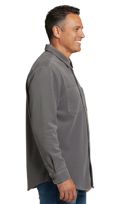 Men's Heathered Fleece Overshirt with Chest Pockets — Button Front