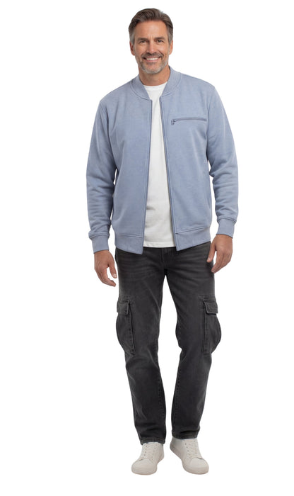 Men's Zip-Up Baseball Fleece Jacket — Lightweight Cotton Blend