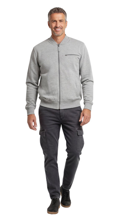 Men's Zip-Up Baseball Fleece Jacket — Lightweight Cotton Blend