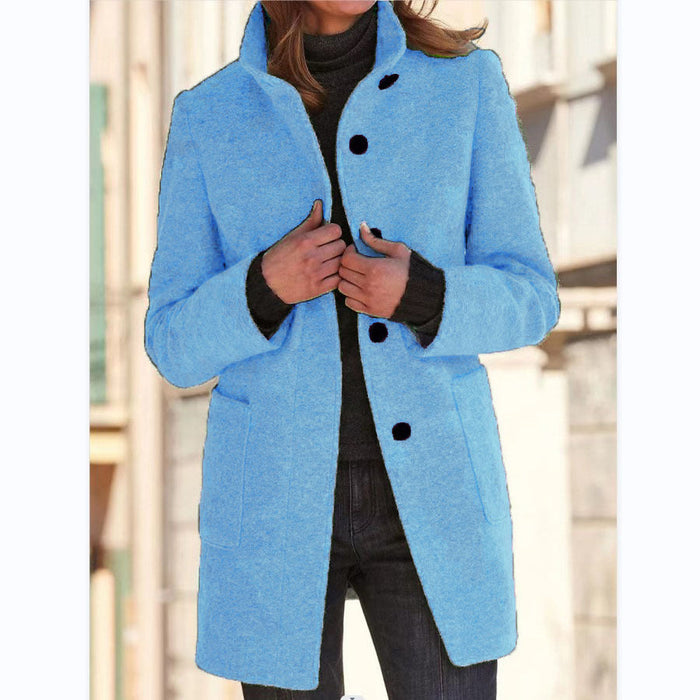 Women's Fashion Stand Collar Woolen Coat