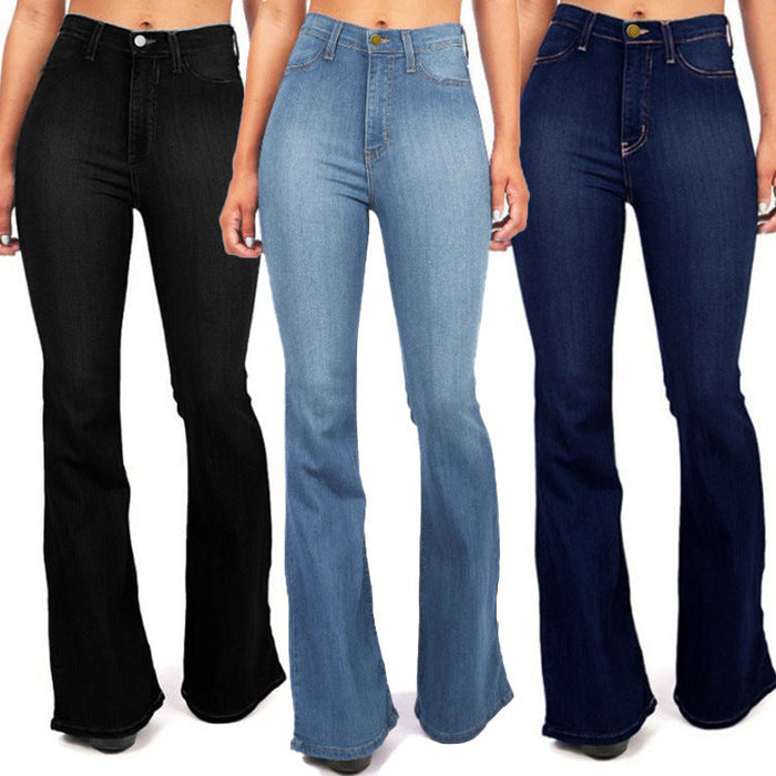 Women Plus Size Long Denim Bell Bottom Jeans