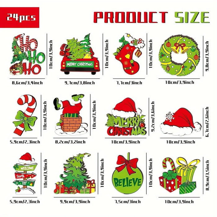 24-Piece Christmas Ornaments Set | Lime Green and Red Hanging Decorations