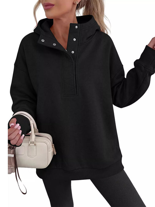 Women's Half Snap Dropped Shoulder Hoodie