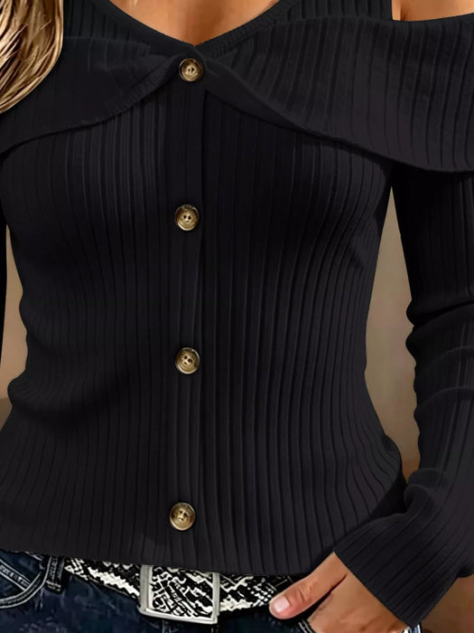 Women's Cold Shoulder Ribbed Knit Top