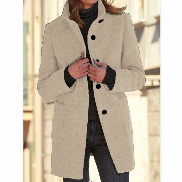 Women's Fashion Stand Collar Woolen Coat