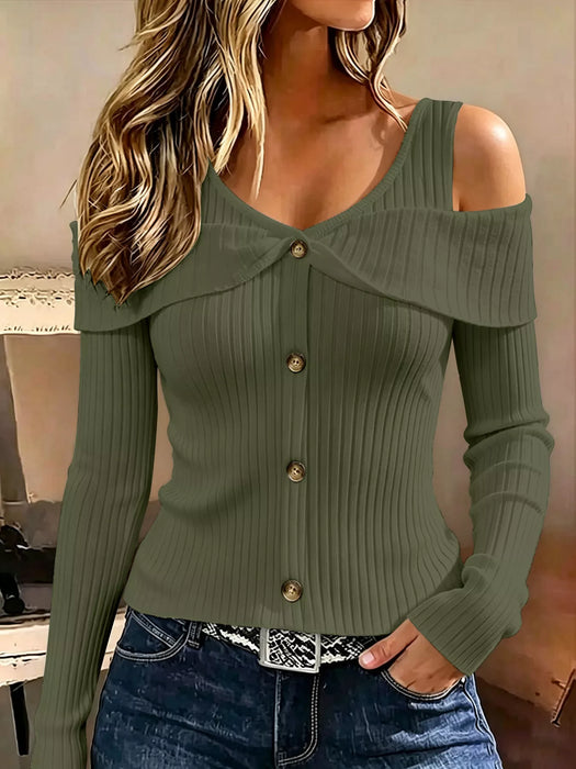 Women's Cold Shoulder Ribbed Knit Top