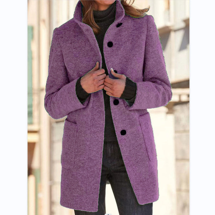 Women's Fashion Stand Collar Woolen Coat
