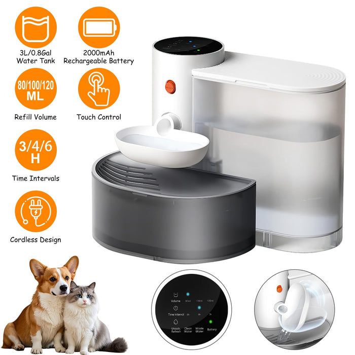Smart Pet Water Fountain Automatic Cordless Rechargeable Water Dispenser 3L/101OZ