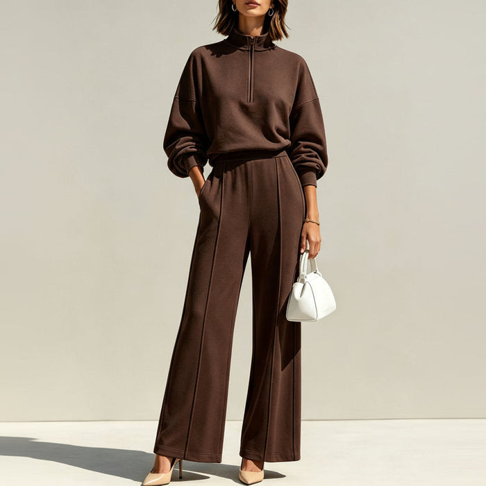Women's Half-Zip Shirt & Wide-Leg Pants Set