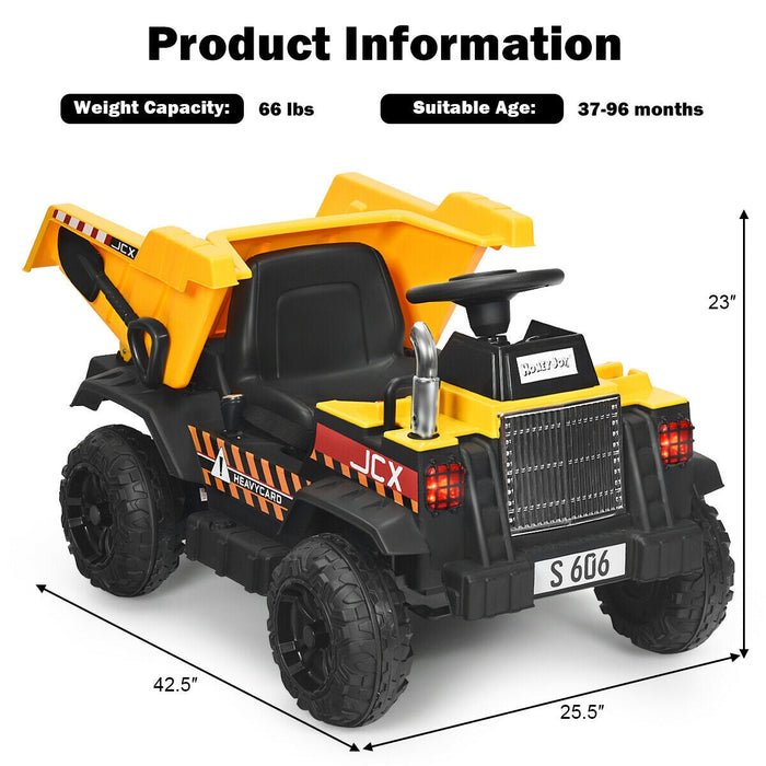 12V Battery Kids Ride On Dump Truck with Electric Dump Bed-Yellow