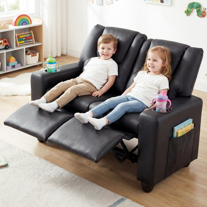 Kids Loveseat Recliner Double Toddler with Cup Holders