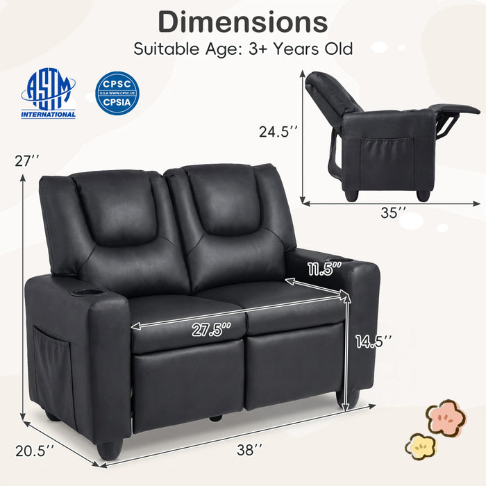 Kids Loveseat Recliner Double Toddler with Cup Holders
