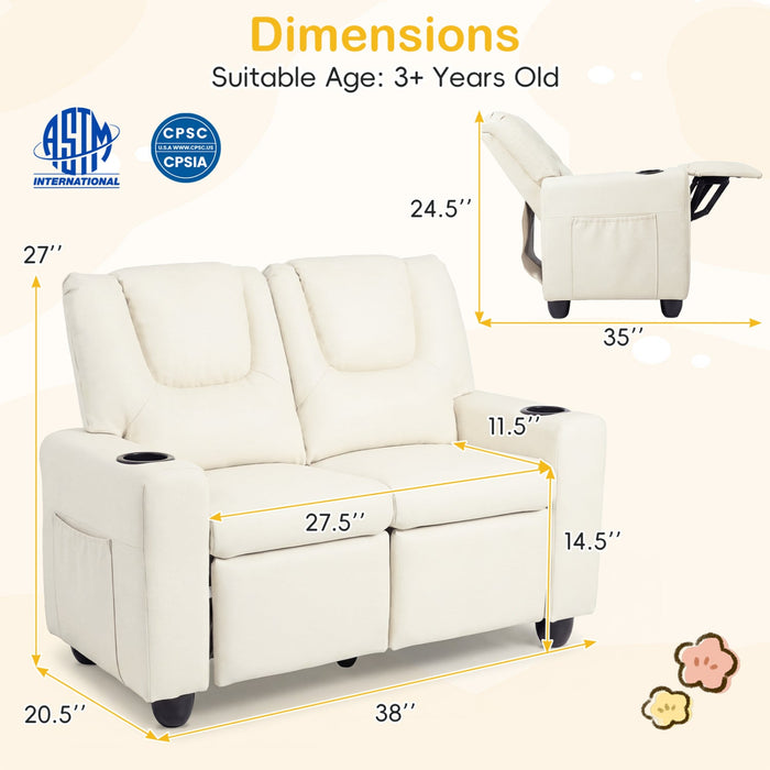 Kids Loveseat Recliner Double Toddler with Cup Holders
