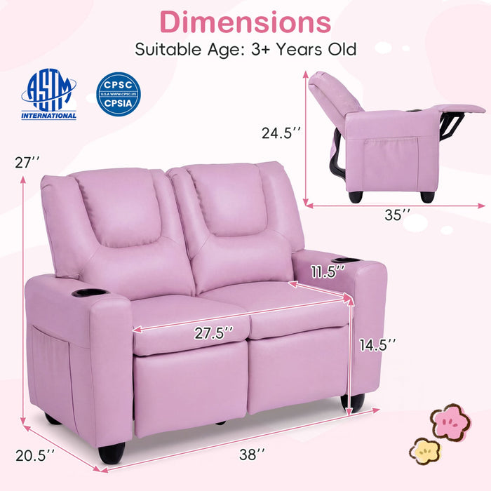 Kids Loveseat Recliner Double Toddler with Cup Holders