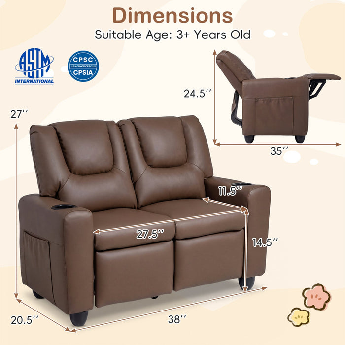 Kids Loveseat Recliner Double Toddler with Cup Holders