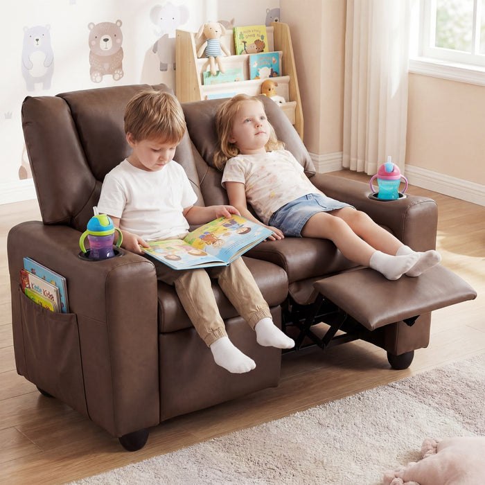 Kids Loveseat Recliner Double Toddler with Cup Holders