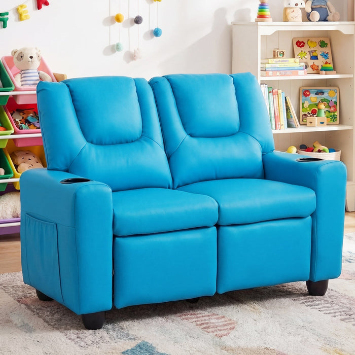 Kids Loveseat Recliner Double Toddler with Cup Holders
