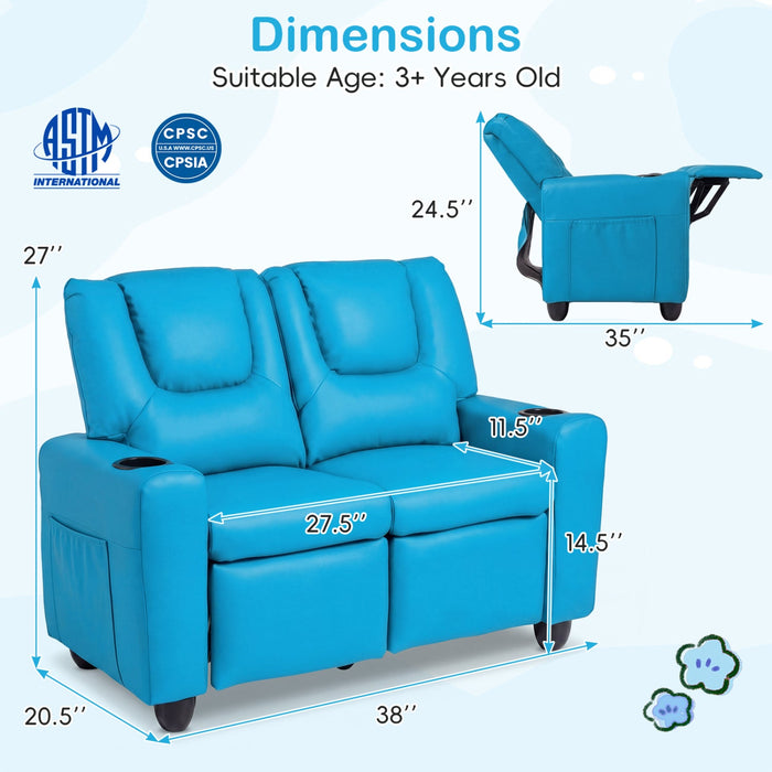 Kids Loveseat Recliner Double Toddler with Cup Holders