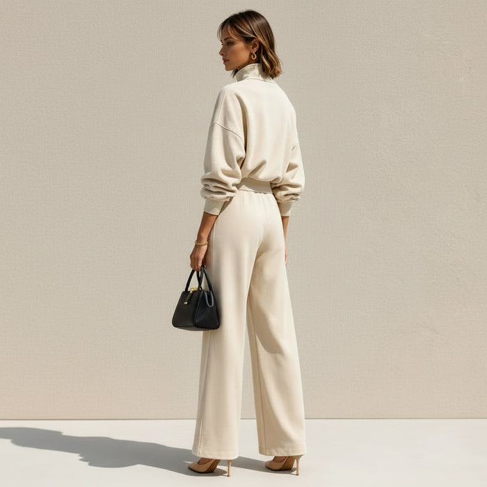 Women's Half-Zip Shirt & Wide-Leg Pants Set