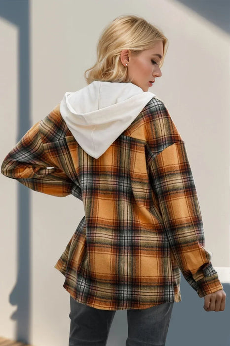 Women's Plaid Long Sleeve Hooded Shacket