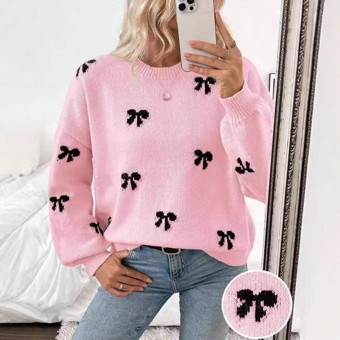 Women's Sweater  Bow Jacquard Design
