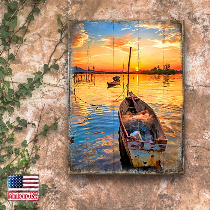 Sorrell Sunset Boat Wooden Coastal Wall Art | Handcrafted Wood Block Decor by Nature Wonders