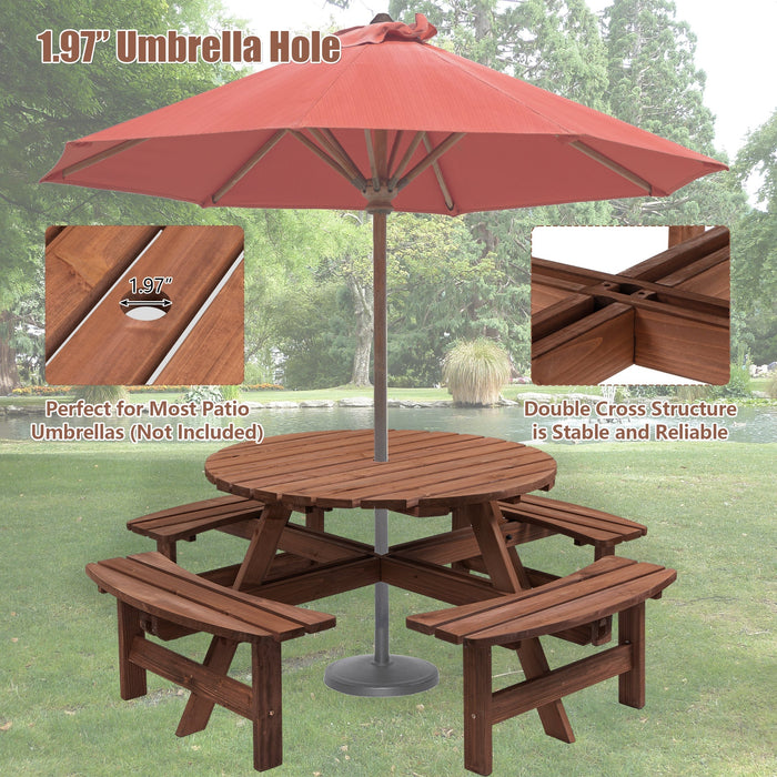 8 Person Wooden Picnic Table with Seats