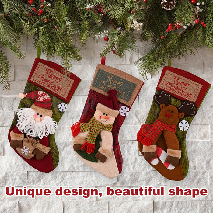 Christmas Stocking Socks Snowman, Santa, and Elk