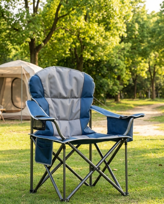 Heavy Duty Folding Camping Chair w/ Cup Holder & Cooler Bag 500 lbs