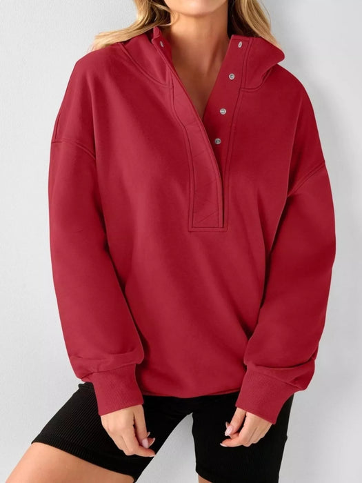 Women's Half Snap Dropped Shoulder Hoodie