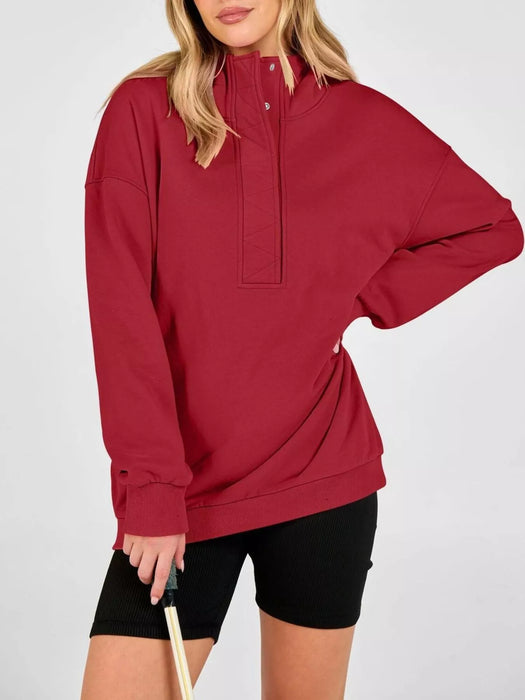 Women's Half Snap Dropped Shoulder Hoodie