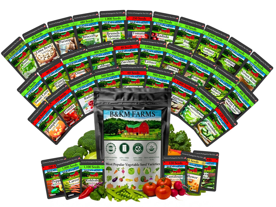20-50 Varieties - Heirloom Vegetable & Herb Seed Vaults – USA Grown, Non-GMO - 10,000-50,000 Seeds