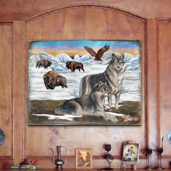 Winter Wolves Art Wooden Wall Art by Nature Wonders - Nature Wildlife Decor