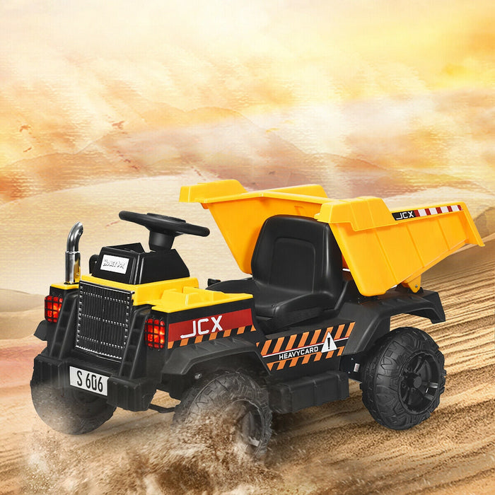 12V Battery Kids Ride On Dump Truck with Electric Dump Bed-Yellow