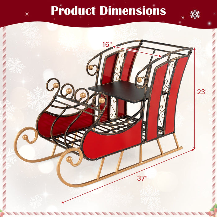 3 FT Metal Christmas Santa Sleigh Decoration with 2-Tier Storage Shelf