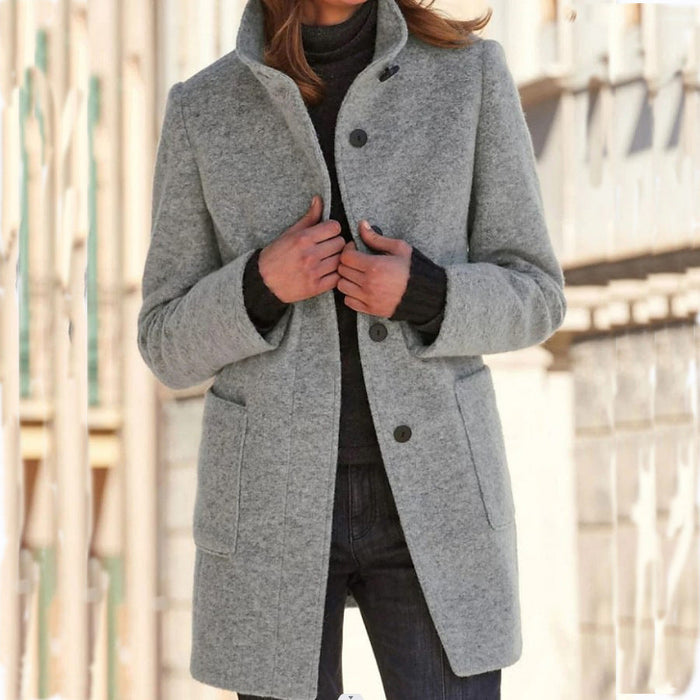Women's Fashion Stand Collar Woolen Coat