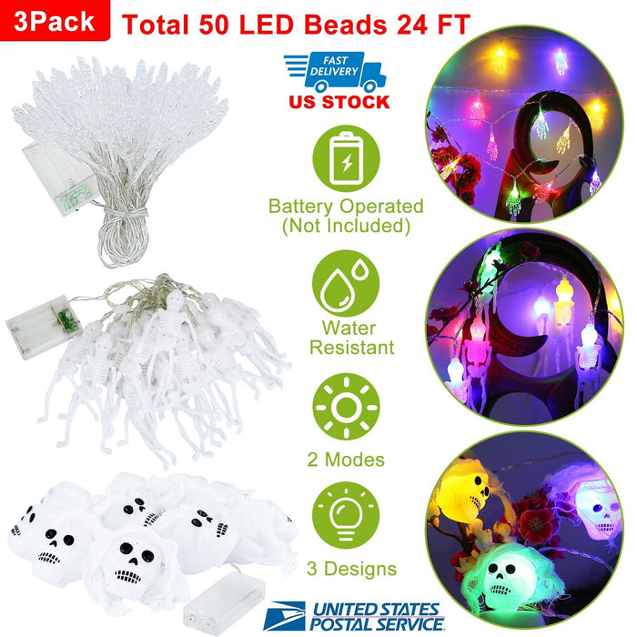 3Pcs Halloween Light Decorations Total 50 LEDs 24ft Halloween String Lights