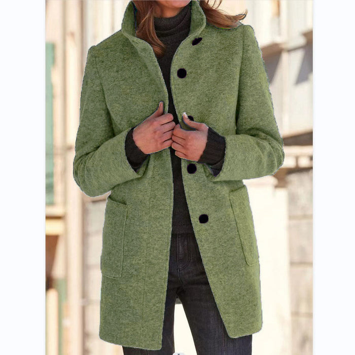 Women's Fashion Stand Collar Woolen Coat