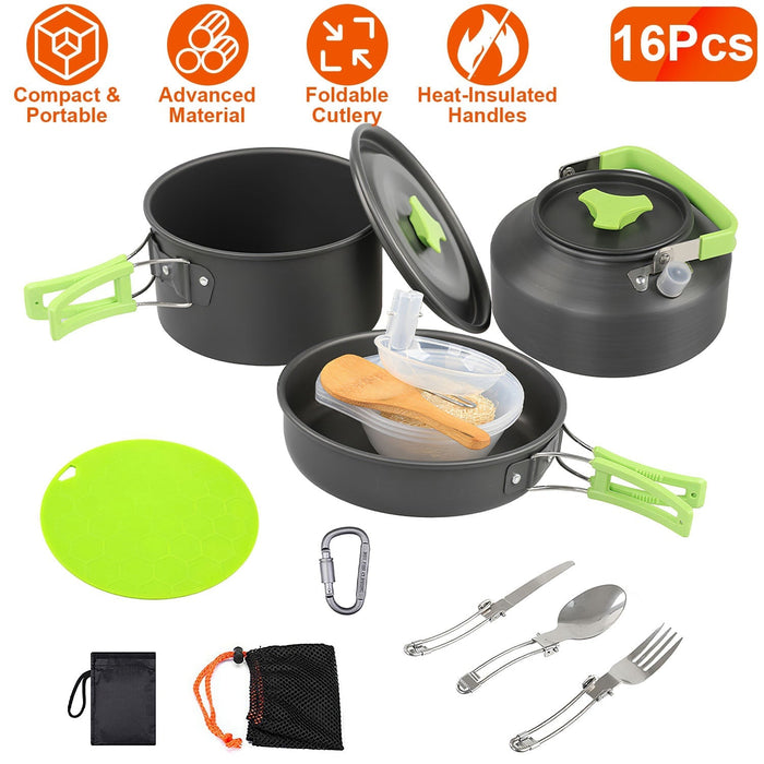 16-Piece Premium Camping Cookware & Utensil Set