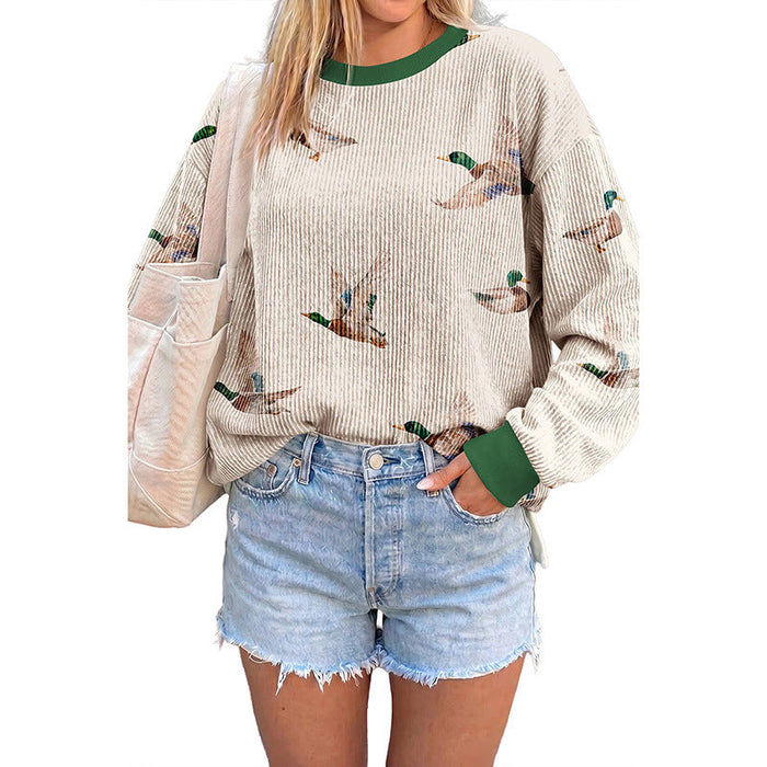 Women's Relaxed-fit Duck Print Pullover Sweatshirt