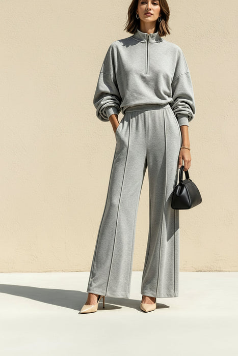 Women's Half-Zip Shirt & Wide-Leg Pants Set