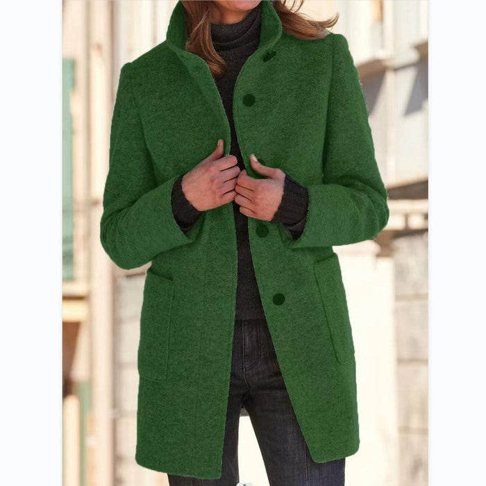 Women's Fashion Stand Collar Woolen Coat