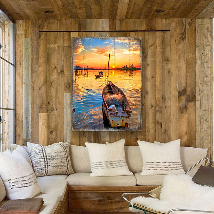 Sorrell Sunset Boat Wooden Coastal Wall Art | Handcrafted Wood Block Decor by Nature Wonders