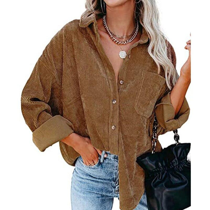 Corduroy Country Chic Shirt – Stylish Single-Breasted Cowgirl Shirt