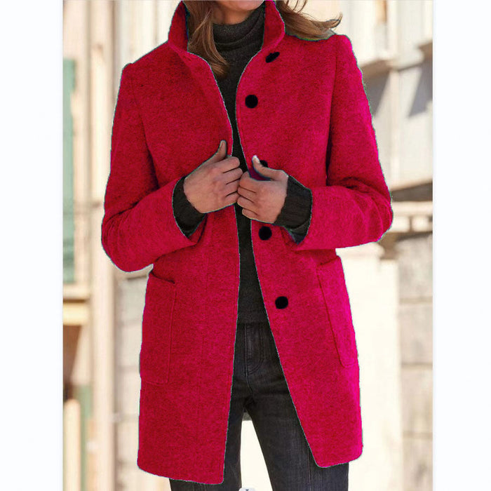 Women's Fashion Stand Collar Woolen Coat